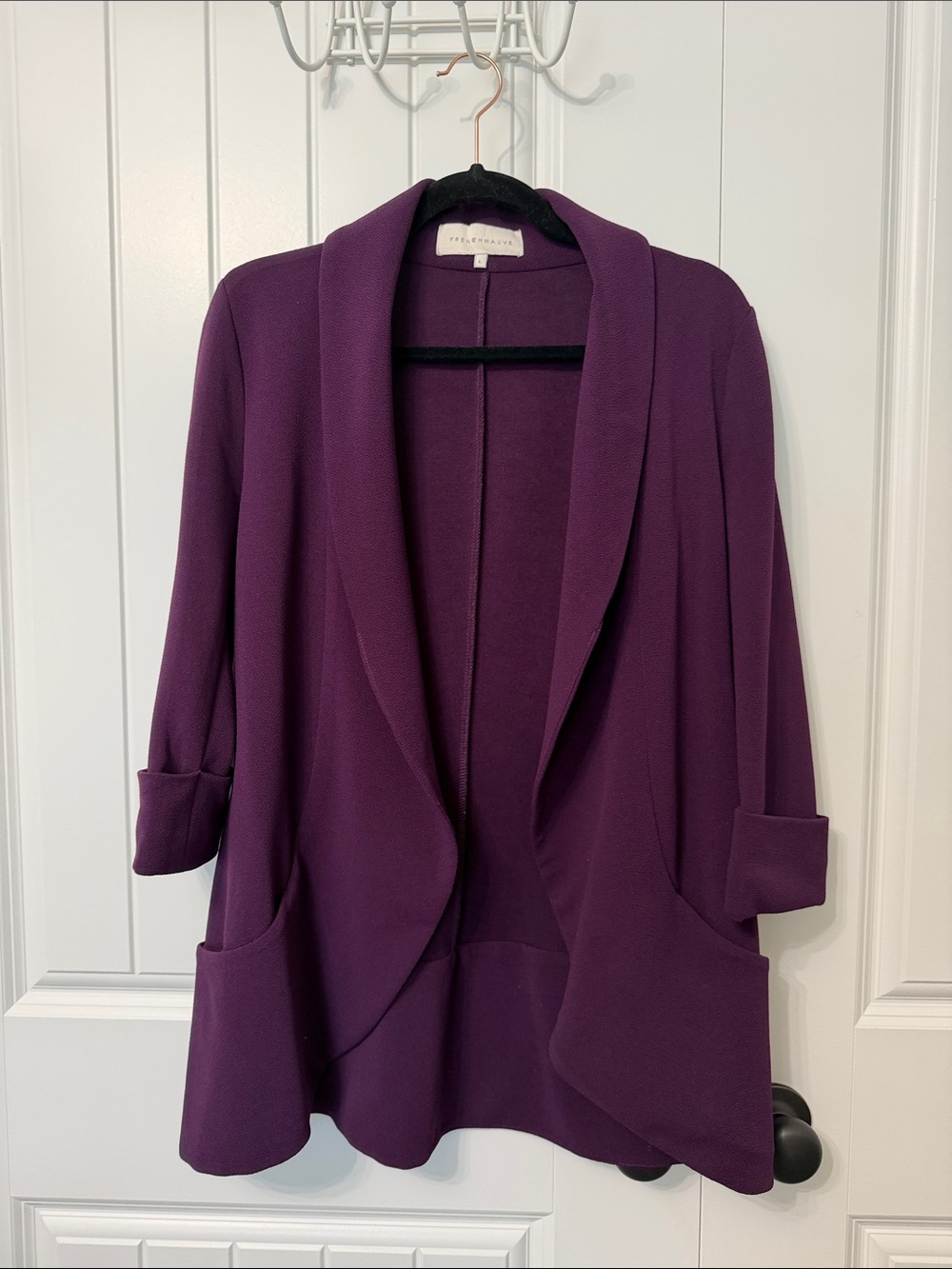 Shawl-Collar Open Blazer Jacket in Plum